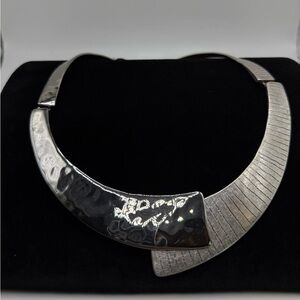 Chicos Hammered Etched Silver-Tone Collar Necklace